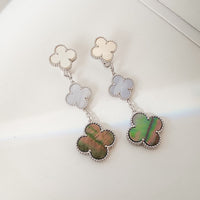 [Aethel]CLOVER 3 MOTIFS CHALCEDONY DARK MOP SILVER EARRINGS