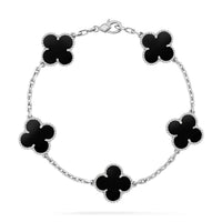 [Aethel]CLOVER 5 MOTIF ONYXS  BRACELET SILVER