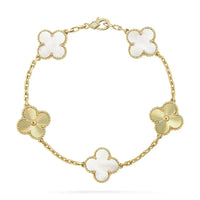 [Aethel]CLOVER BRACELET 5 MOTIF WHITE MOP PINK GOLD