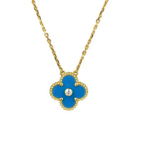 [Aethel]CLOVER 15MM DIAMOND AND BLUE AGATE NECKLACE