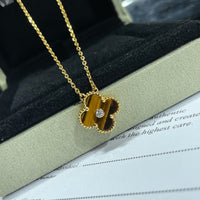 [Aethel]CLOVER 15MM DIAMOND AND YELLOW TIGER'S EYE AGATE necklace