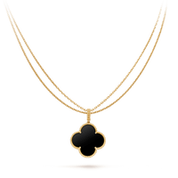 [Aethel]CLOVER 25MM GOLD ONYX BIG CLOVER NECKLACE